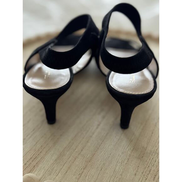 Black Suede Slingback Heels Mary Jane Strap Sz 8.5 - Picture 4 of 9